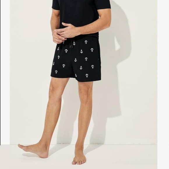 BRISIRA Compression Liner 5 Inch Inseam Swim Trunks in Black w Anchors Size M - Picture 3 of 10